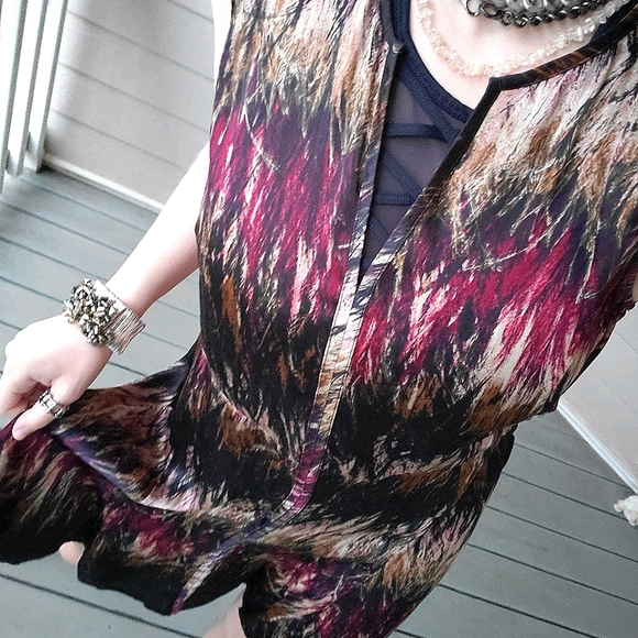 Kenneth Cole Boho Multicolored Satin V-neck Knee-length Casual Summer Dress - Picture 5 of 16